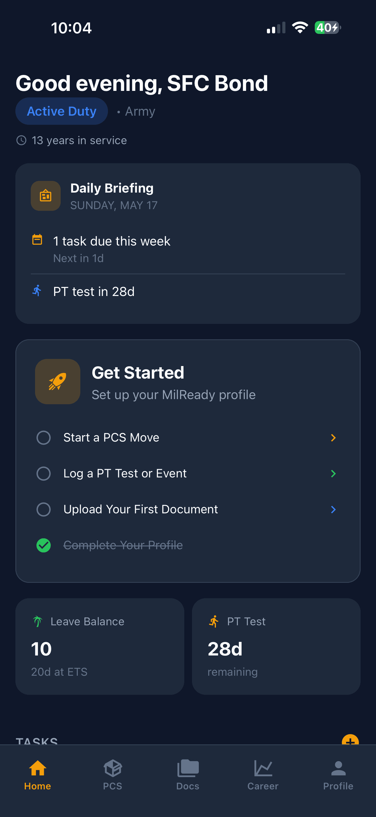 MilReady App Home Screen